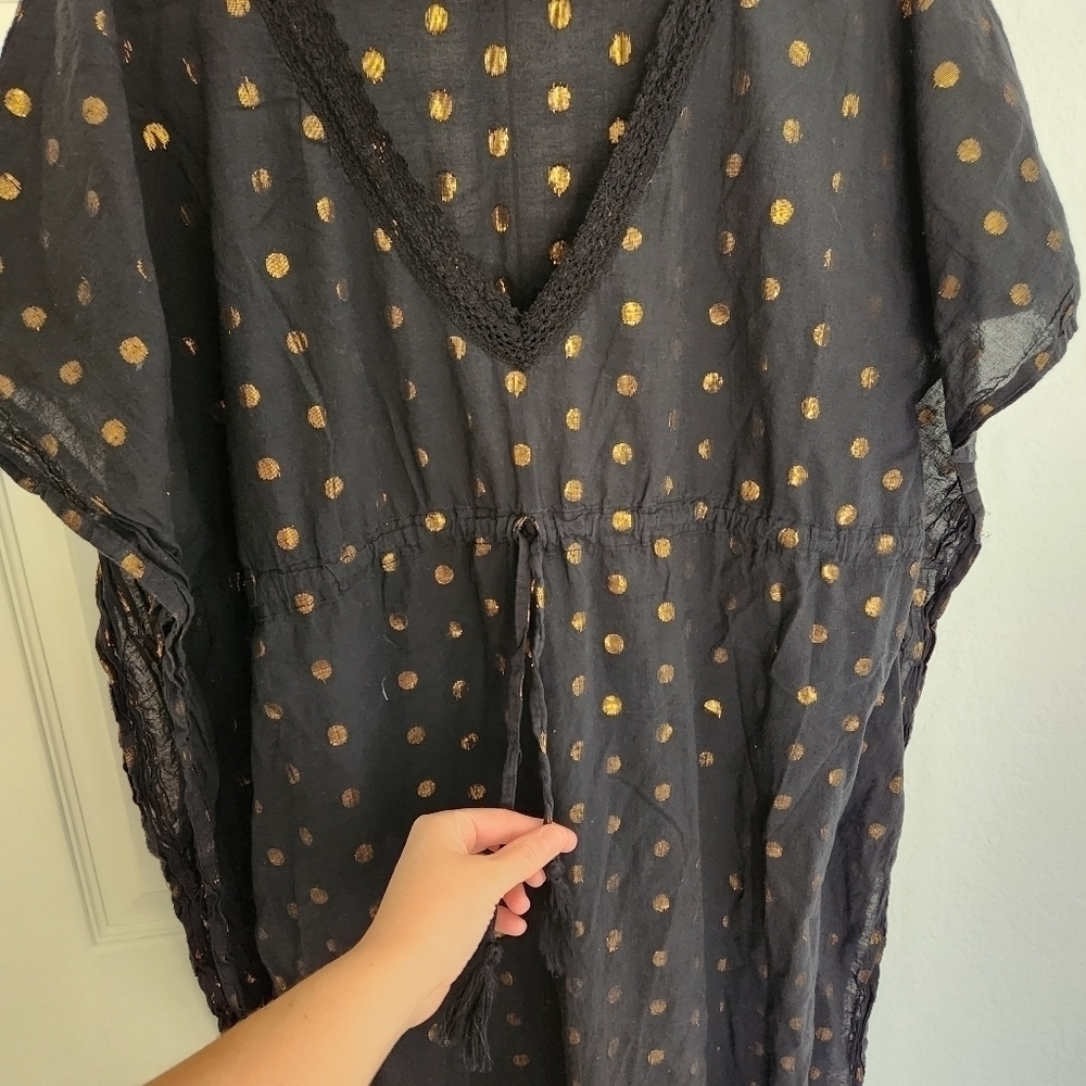 Gypsie Blu Black and Gold Polka-dot Midi Swim Cover. One size fits all - Picture 4 of 9